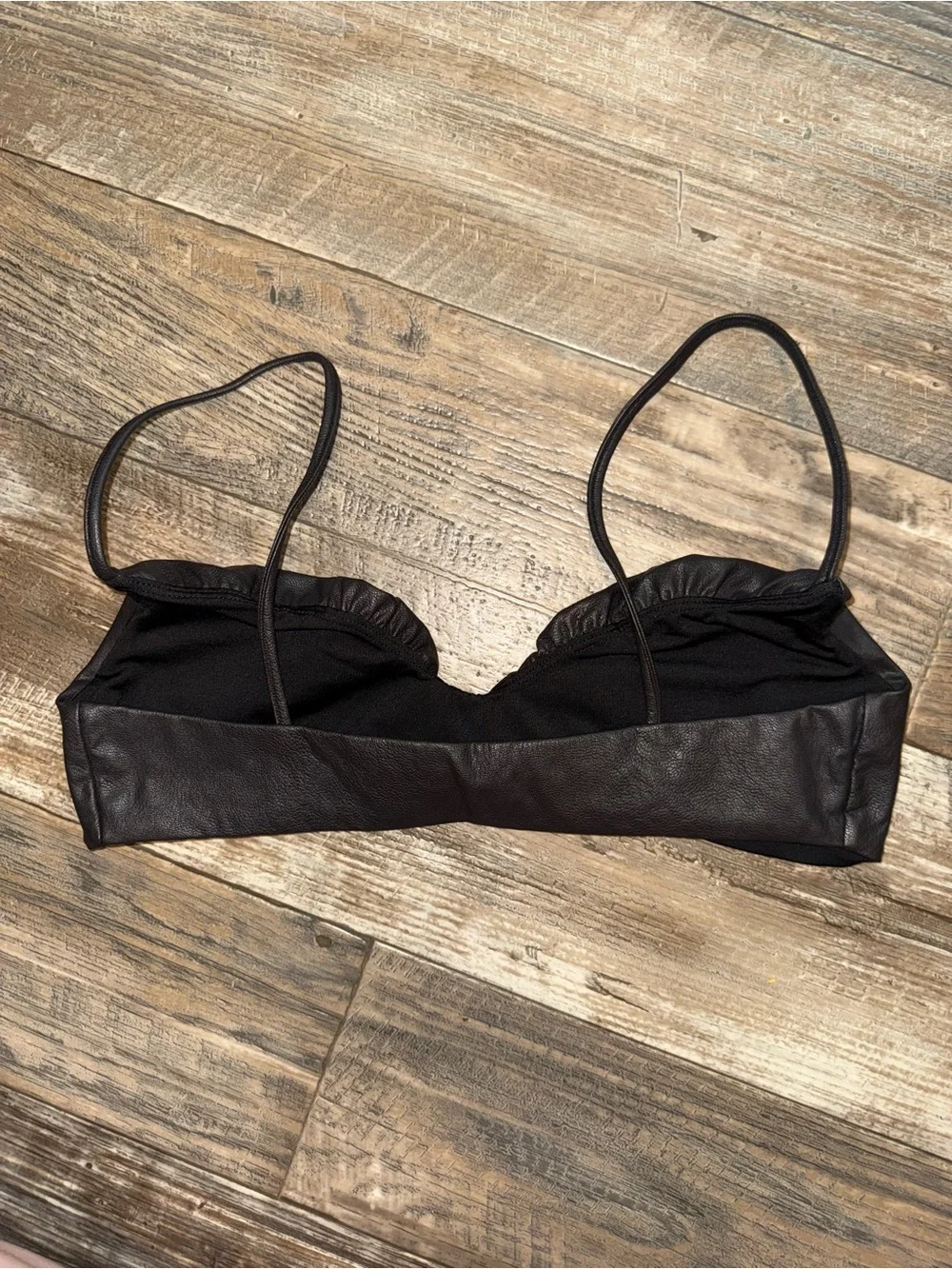 Naked Wardrobe Black Faux Leather Rushed Crop Top Bralette Cami Size Medium